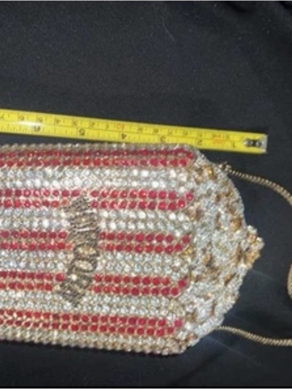 Rhinestone Popcorn Clutch mini Bag - Red & White Striped - Picture 9 of 9